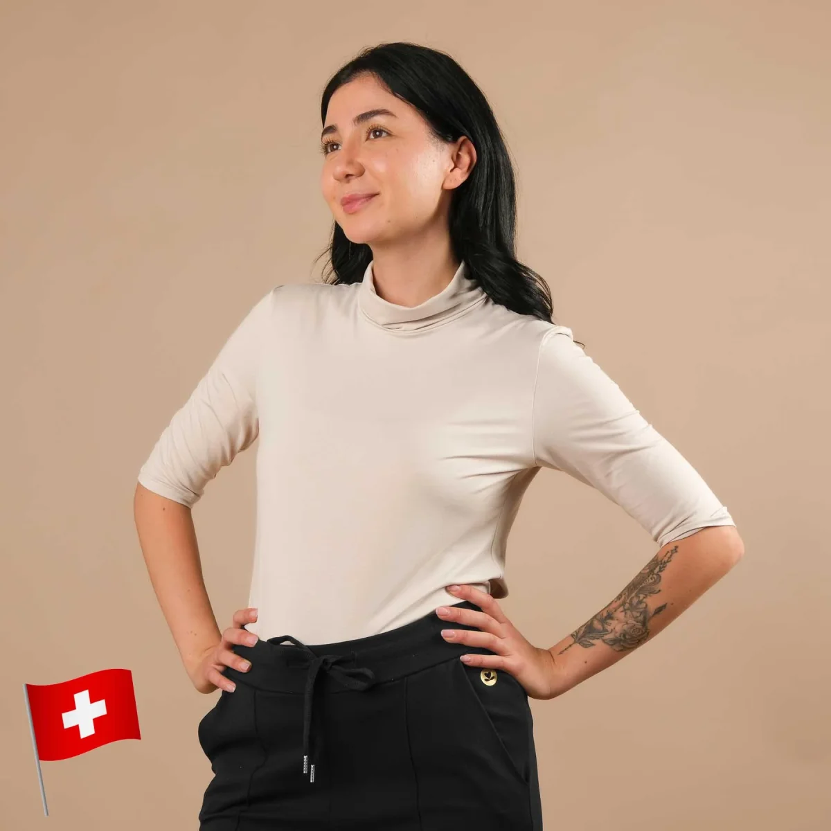 Yoga Turtleneck col chemise à manches courtes